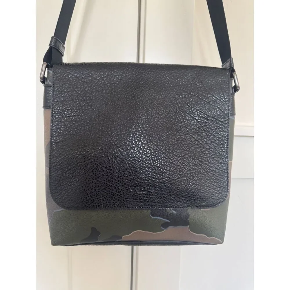 Coach Men's Black & Camouflage PVC Leather Crossbody Messenger Bag Flap Closure